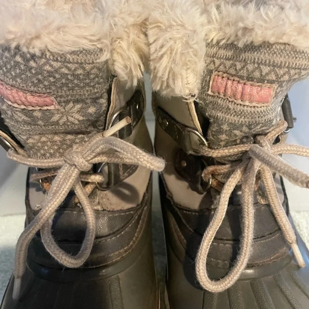 London Fog winter boots girls gray with/pink trim with faux fur lining size 12